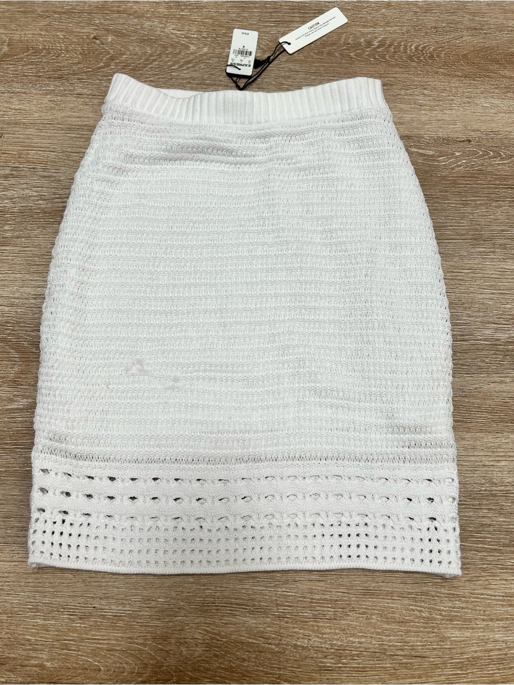 Express Women’s White Knit Crochet Hem Pencil Skirt